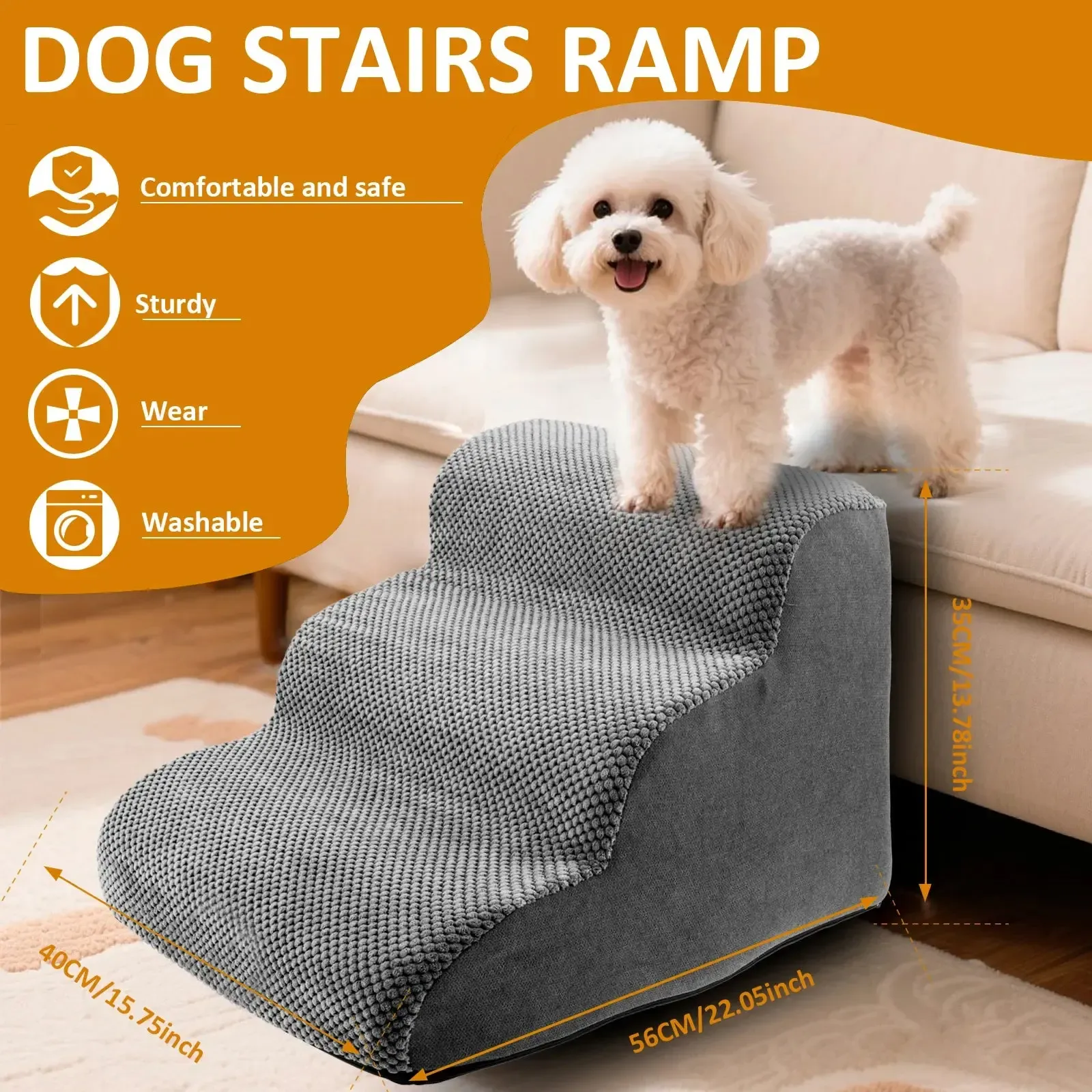 Memory foam dog stairs with washable corduroy cover 8