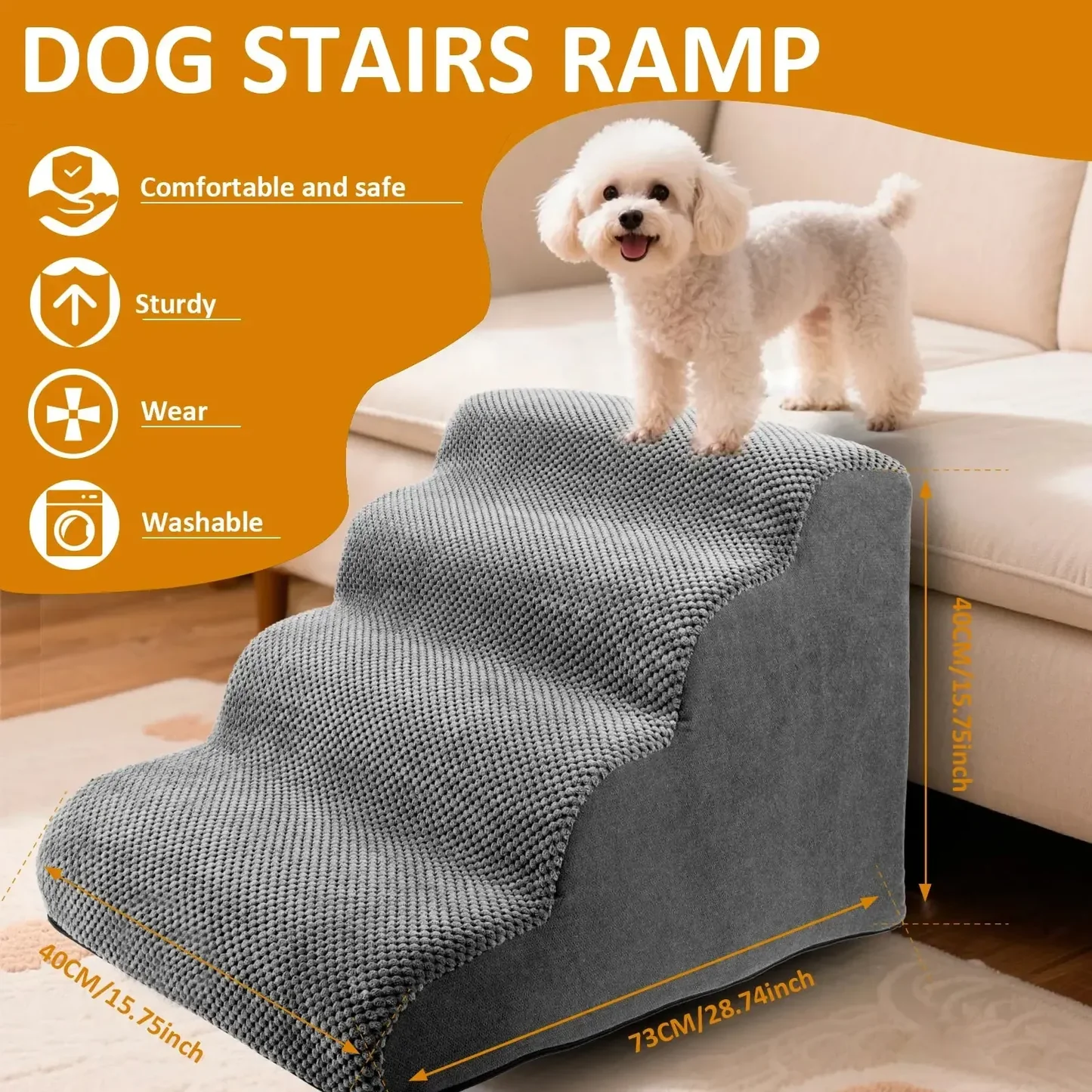 Memory foam dog stairs with washable corduroy cover