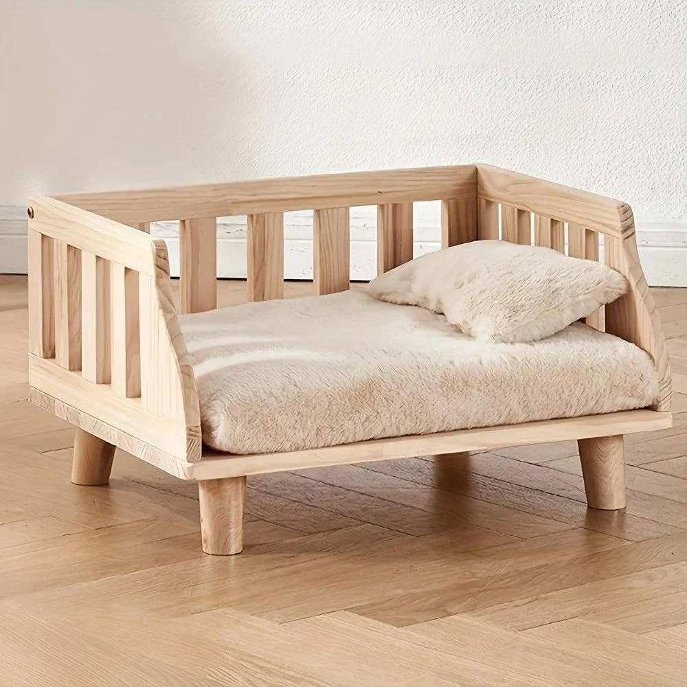 Minimalist Wooden Elevated Dog Bed | Semi-Enclosed Moisture-Proof Design | XS Size