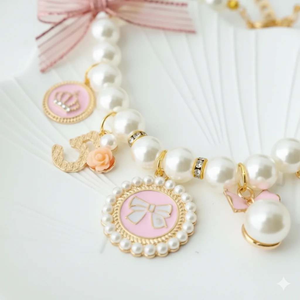 Pearl Dog Collar | Elegant & Comfortable with Rhinestone Charms 2