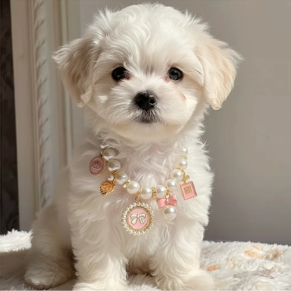 Pearl Dog Collar | Elegant & Comfortable with Rhinestone Charms 3