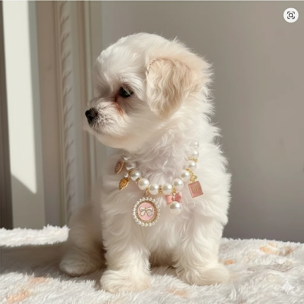Pearl Dog Collar | Elegant & Comfortable with Rhinestone Charms 4