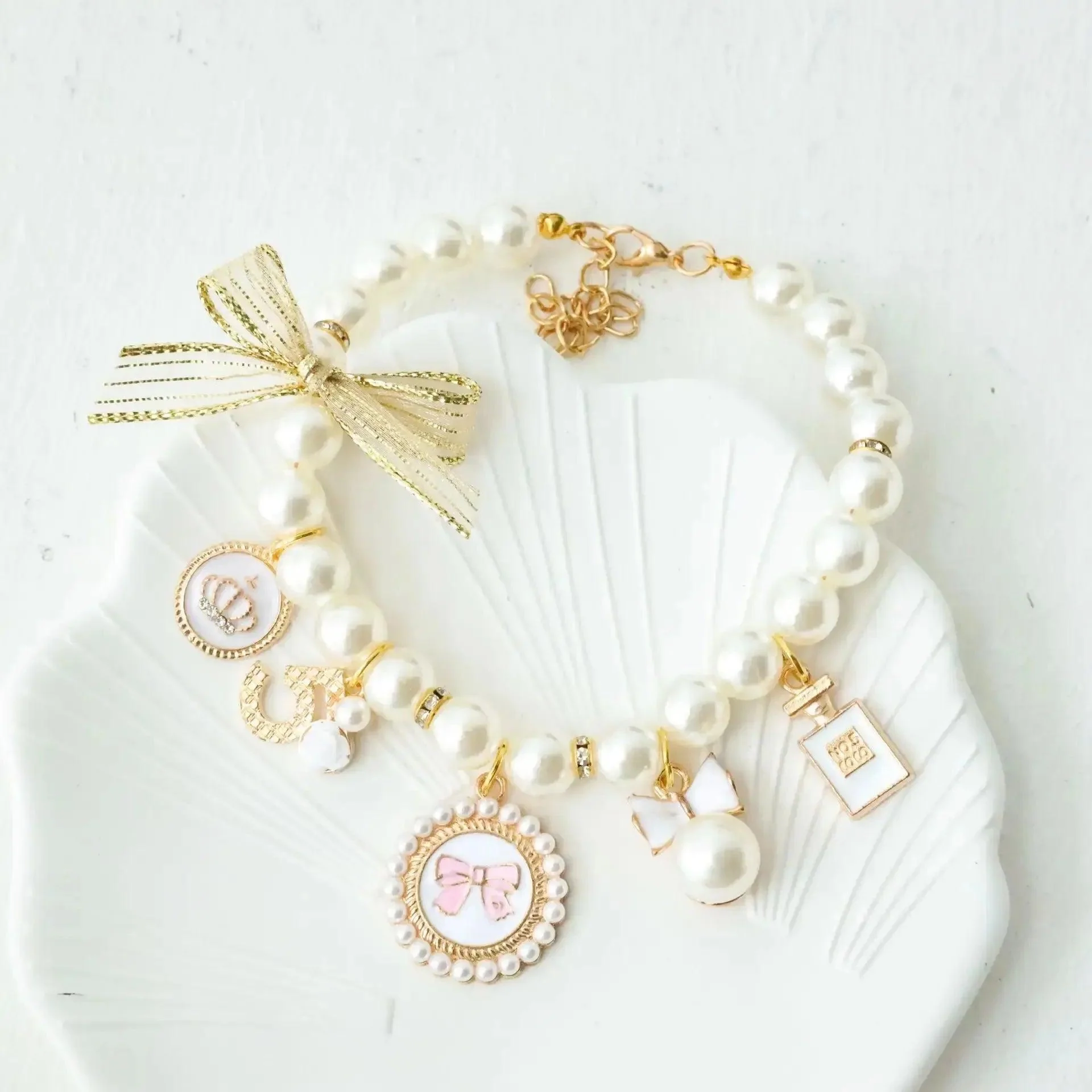 Pearl Dog Collar | Elegant & Comfortable with Rhinestone Charms 6