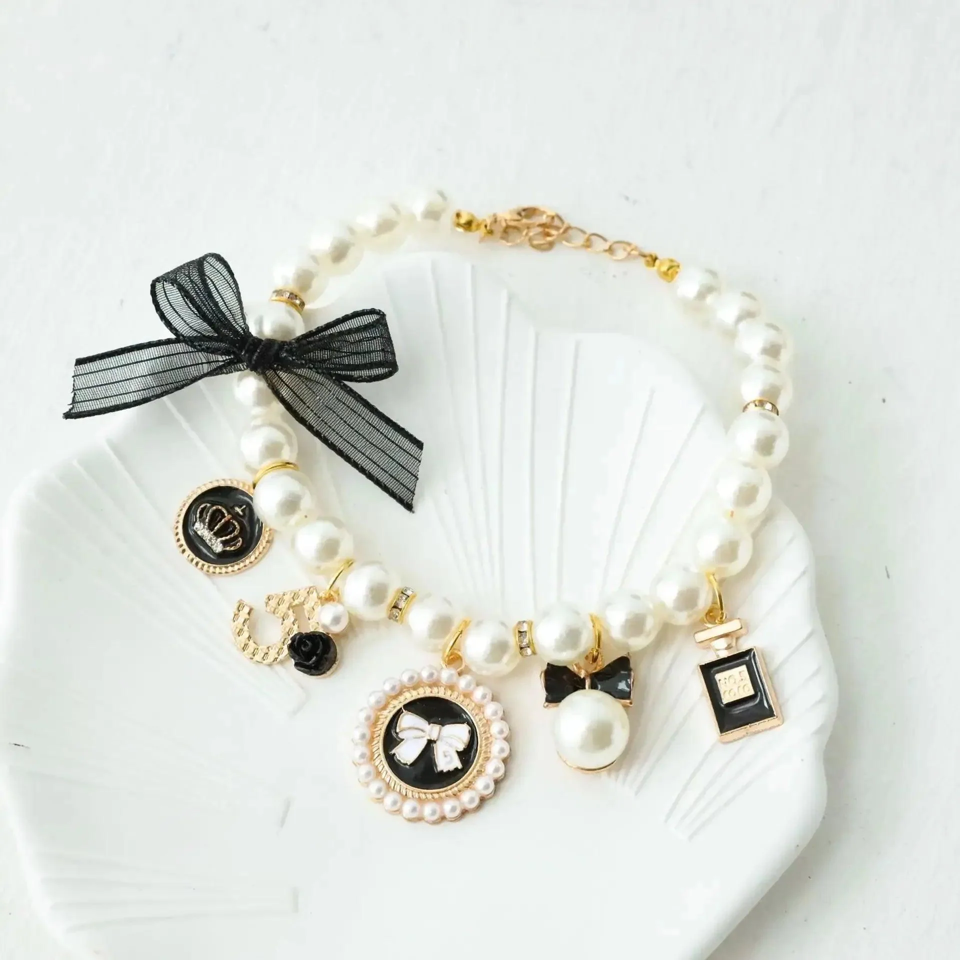 Pearl Dog Collar | Elegant & Comfortable with Rhinestone Charms 7