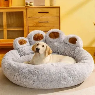 Plush Calming Paw Dog Bed