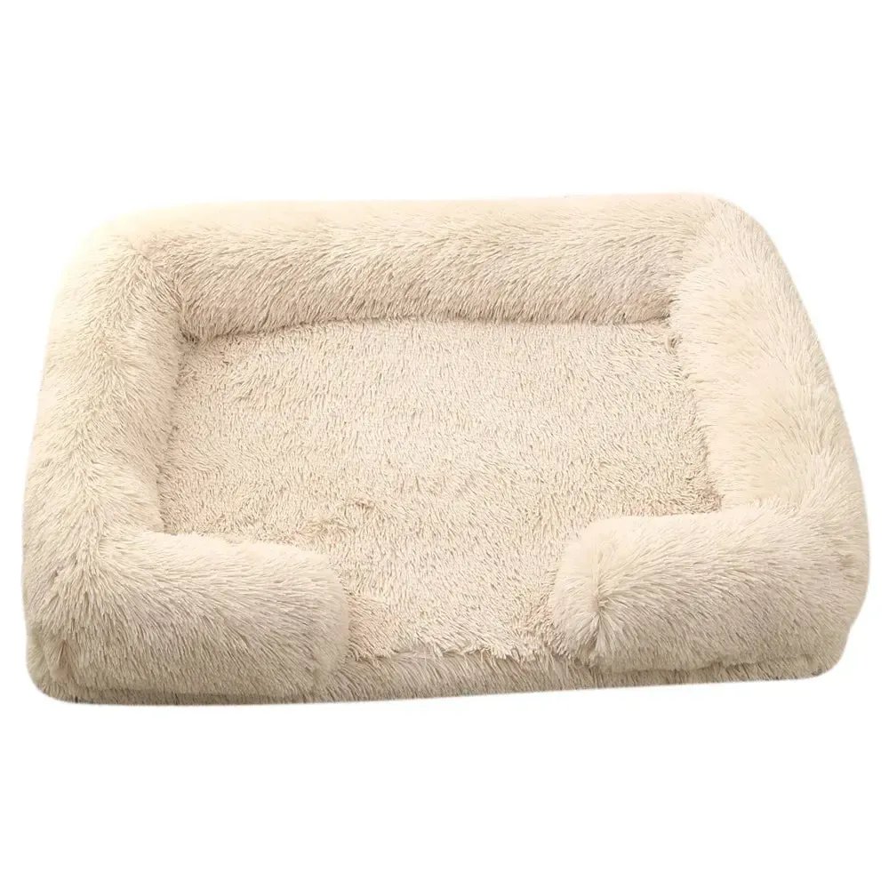 Plush Dog Sofa Bed with Bolster Support, Removable Cushion, and Non-Slip Base 12