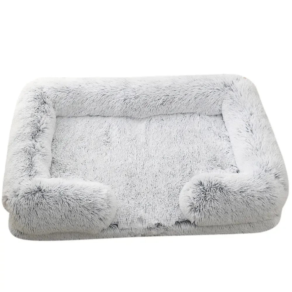 Plush Dog Sofa Bed with Bolster Support, Removable Cushion, and Non-Slip Base 13