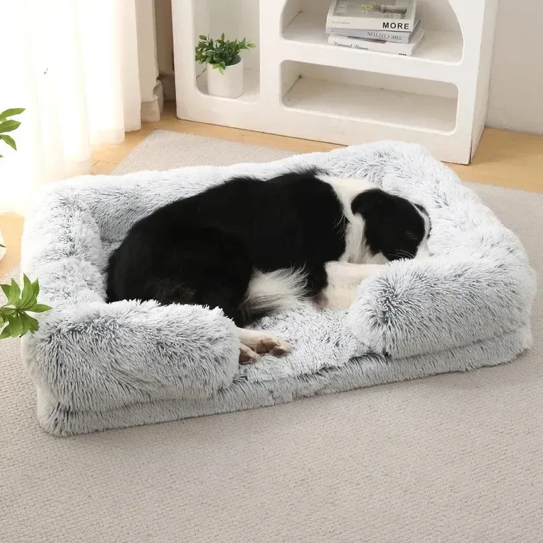 Plush Dog Sofa Bed with Bolster Support, Removable Cushion, and Non-Slip Base alternate view