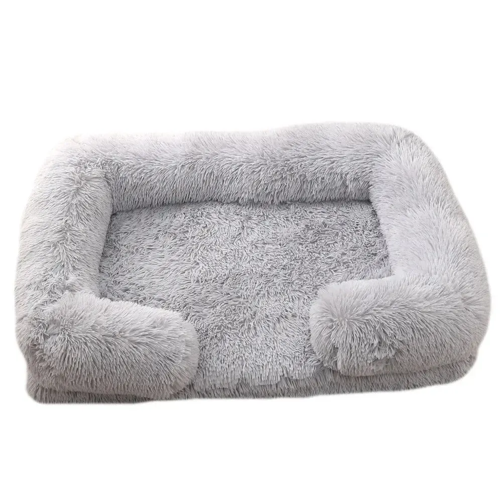 Plush Dog Sofa Bed with Bolster Support, Removable Cushion, and Non-Slip Base 7