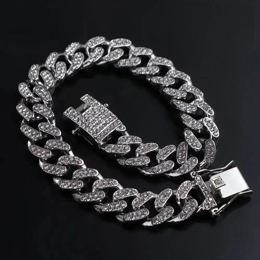 Rhinestone Dog Chain Collar | Jeweled Stainless Steel Link 3