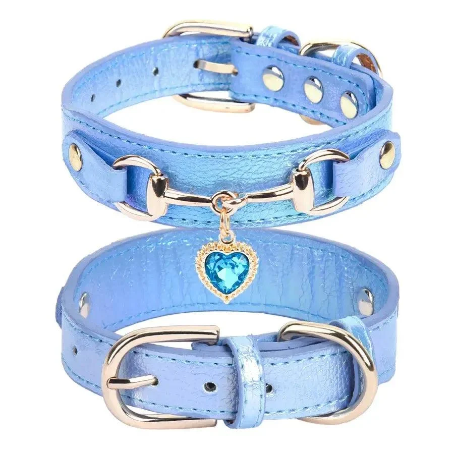 Rhinestone Leather Dog Collar with Heart Charm 5