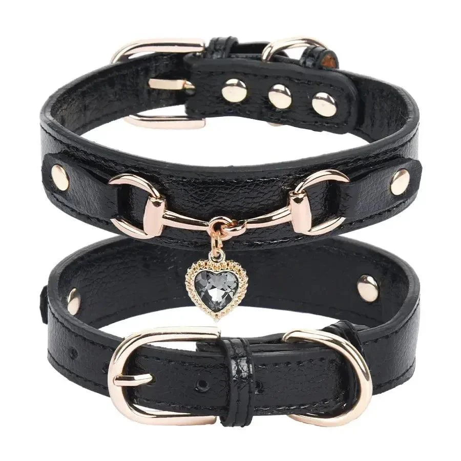 Rhinestone Leather Dog Collar with Heart Charm 7