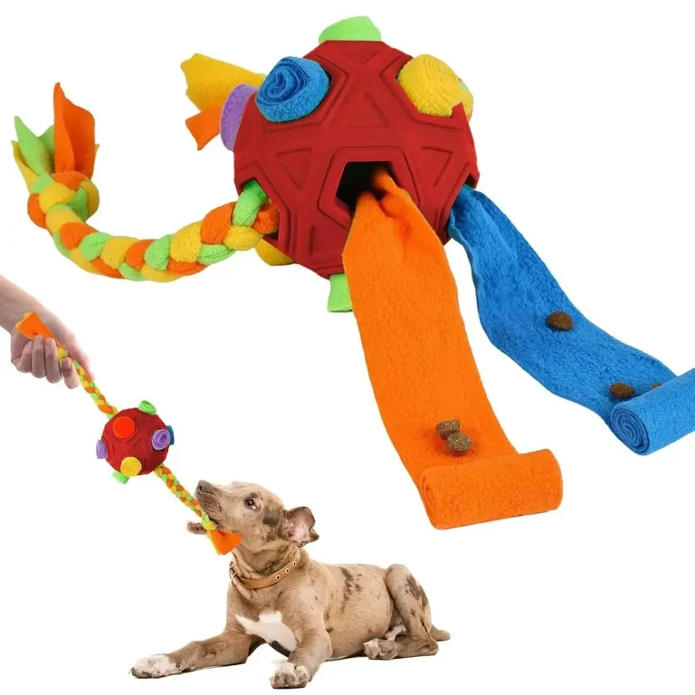 Sniffing Ball with Rope and Treat Hiding 3-in-1 Dog Toy
