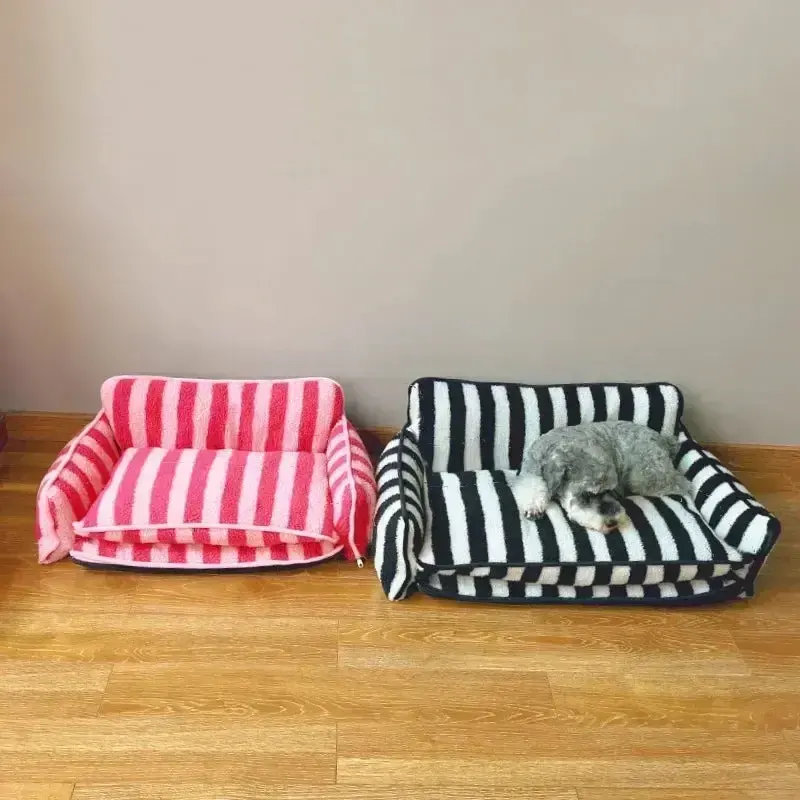 Striped Plush Dog Couch Sofa 5