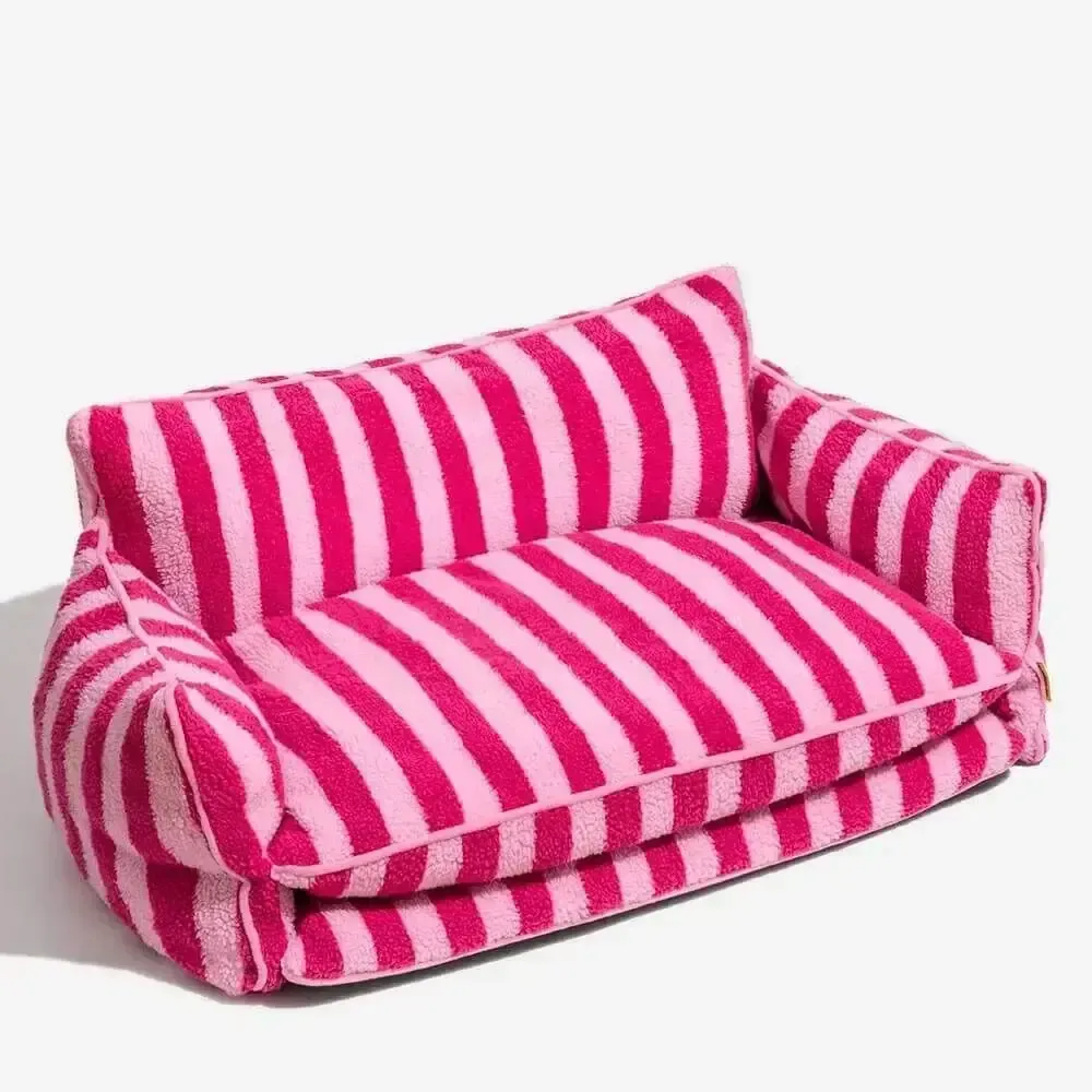 Striped Plush Dog Couch Sofa