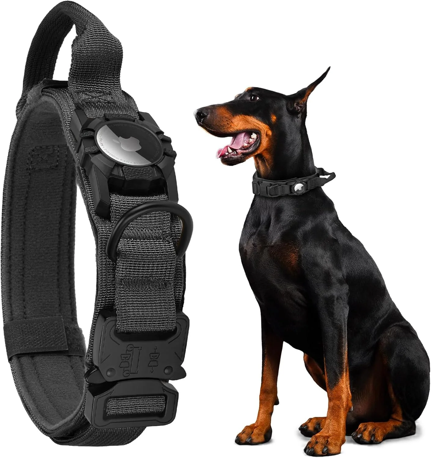 Tactical AirTag Dog Collar with Handle for GPS Tracking 5