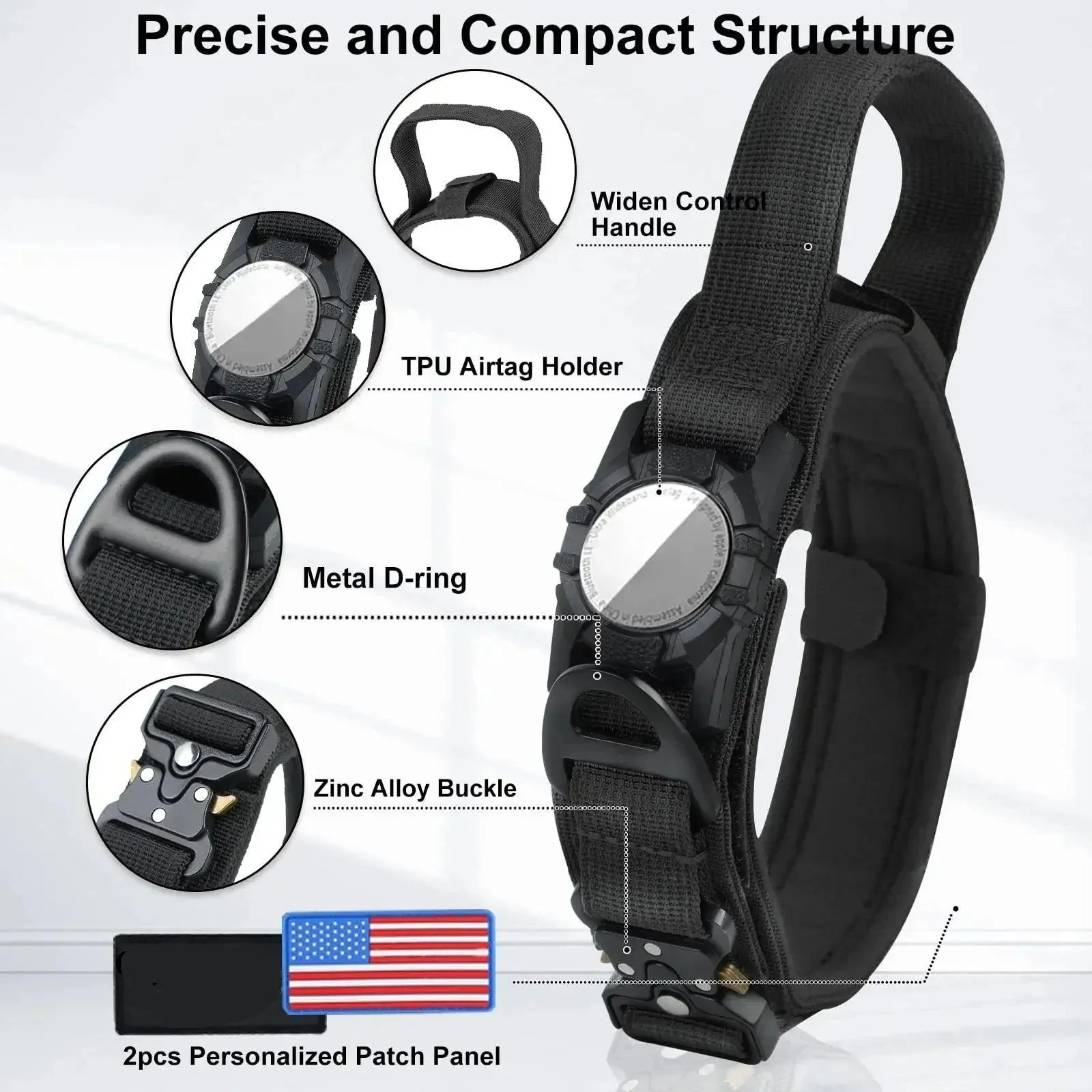Tactical AirTag Dog Collar with Handle for GPS Tracking 8
