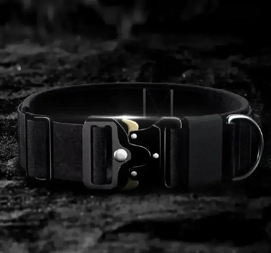 Tactical Dog Collar with Handle & Metal Buckle