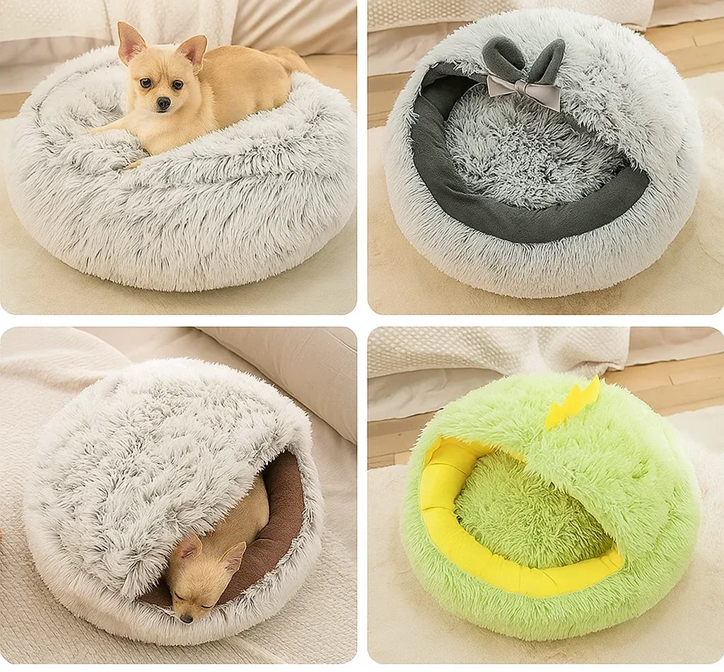 Washable Cave Dog Bed Basket With Removable Cushion