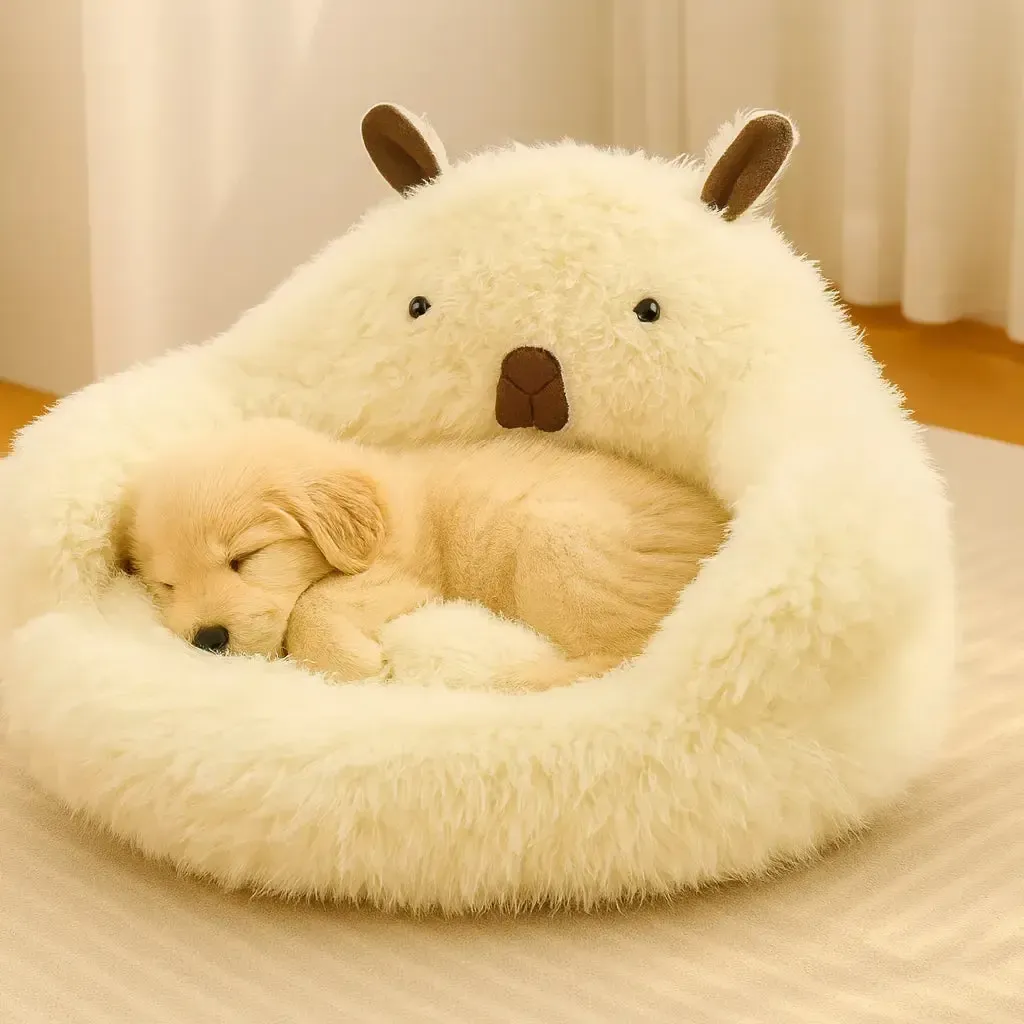 Washable Plush Dog Nest Bed with Bolster Comfort