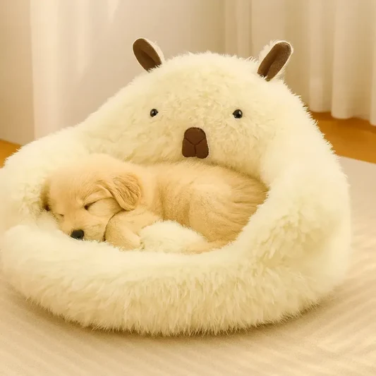 Washable Plush Dog Nest Bed with Bolster Comfort