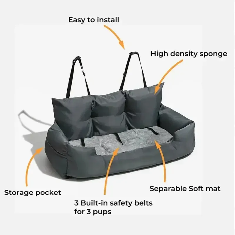 Washable Waterproof Car Dog Bed With Safety Straps And Hammock Support 5