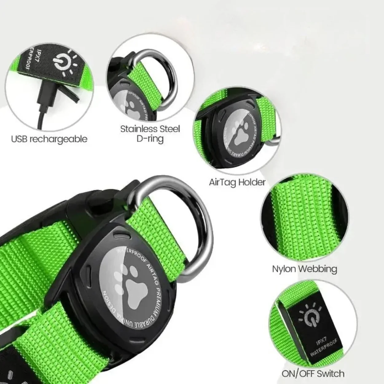 Waterproof AirTag Dog Collar with LED Light 3