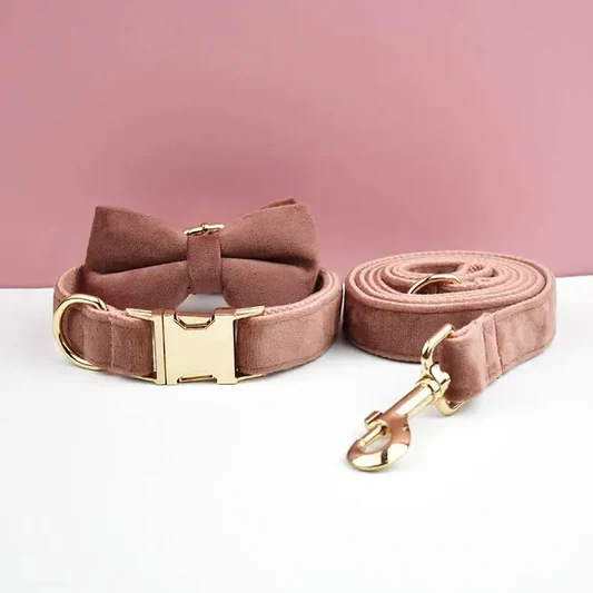 XL Brown Velvet Dog Collar | Soft Padded & Bow Tie - Adjustable alternate view