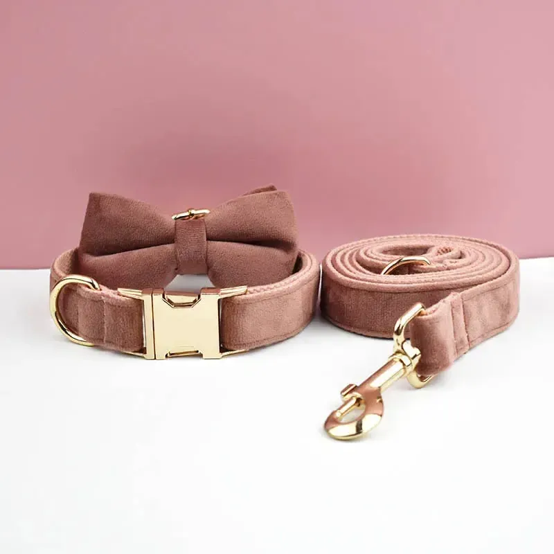 XL Brown Velvet Dog Collar | Soft Padded & Bow Tie - Adjustable 2