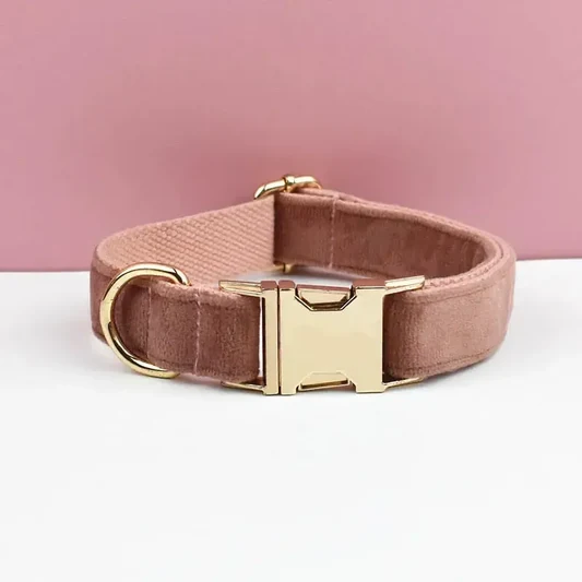 XL Brown Velvet Dog Collar | Soft Padded & Bow Tie - Adjustable