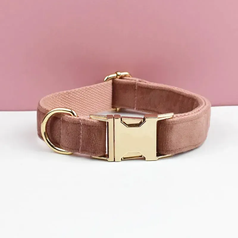 XL Brown Velvet Dog Collar | Soft Padded & Bow Tie - Adjustable