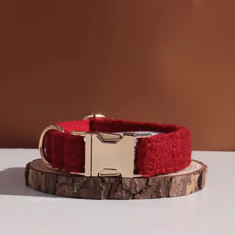 XL Red Teddy Fleece Dog Collar | Soft Padded Adjustable