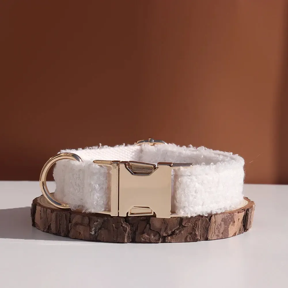 XL White Teddy Fleece Dog Collar | Soft Padded Adjustable