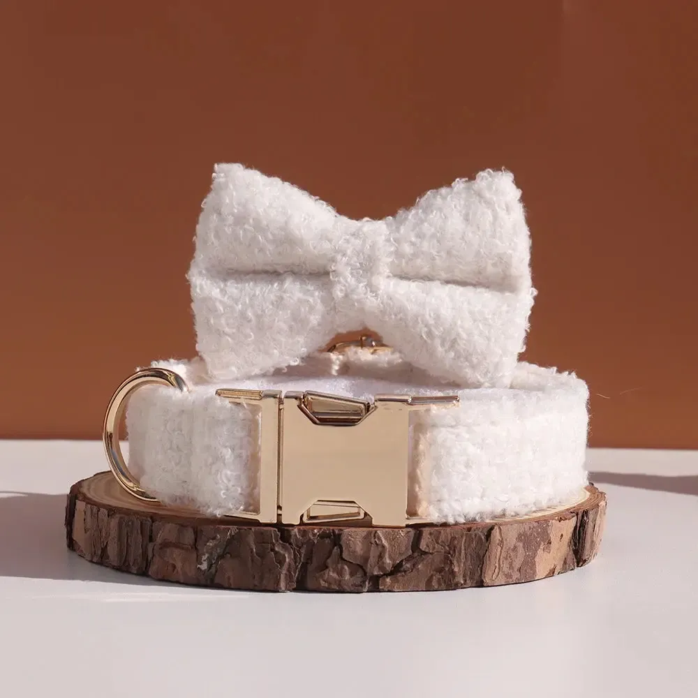 XL White Teddy Fleece Dog Collar | Soft Padded Adjustable 2
