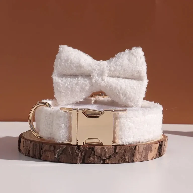 XL White Teddy Fleece Dog Collar | Soft Padded Adjustable alternate view