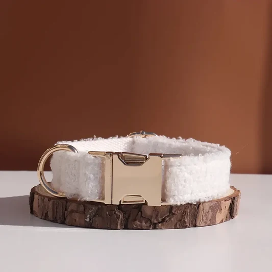 XL White Teddy Fleece Dog Collar | Soft Padded Adjustable